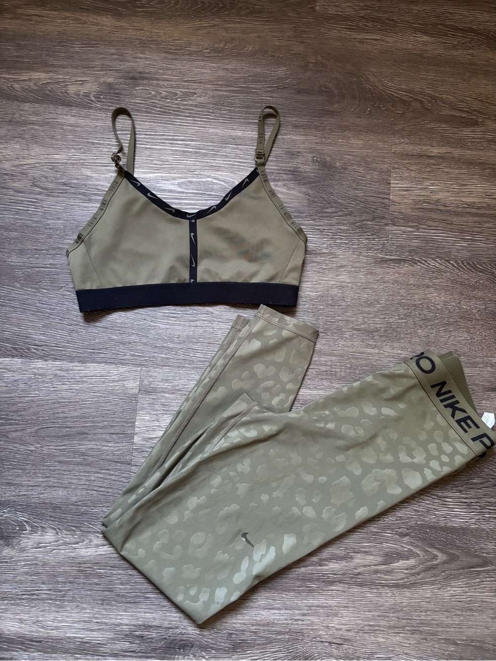 Nike Olive Green Dri-FIT Sports Bra with matching leggings